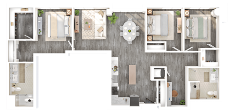 Floor plan for 3 beds, 2 baths, 1603 sqft